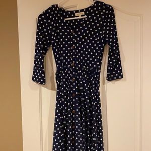 Blue and white polka dot dress